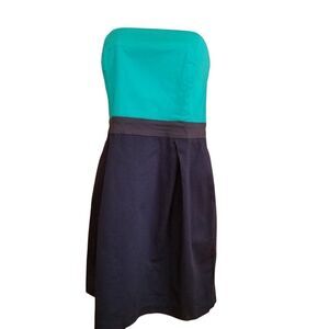 French Connection Strapless Dress Bubble Skirt Womens 12 Green Blue